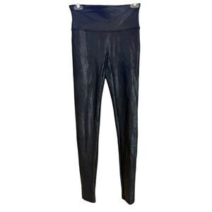 Spanx Faux Leather Leggings Womens Size M Black Stretch Shiny High Rise Ankle